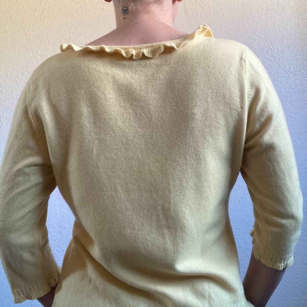Pure Cashmere Sweater Sunshine Yellow, Ruffled, Scoop Neck - Picture 2 of 10